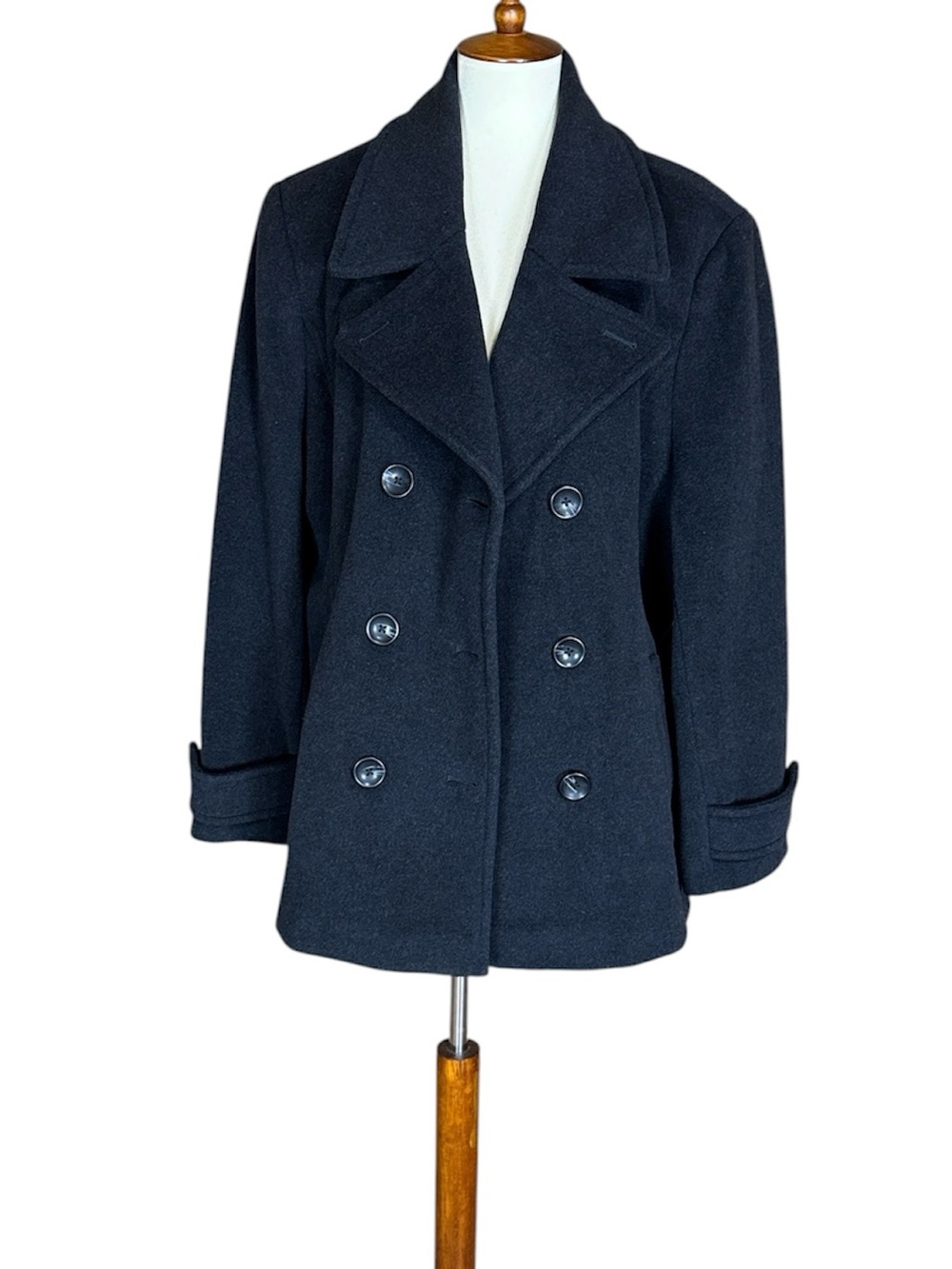 Lands’ End Classic charcoal Double-Breasted Peacoat Wool & cashmere blend 20W - Picture 2 of 16